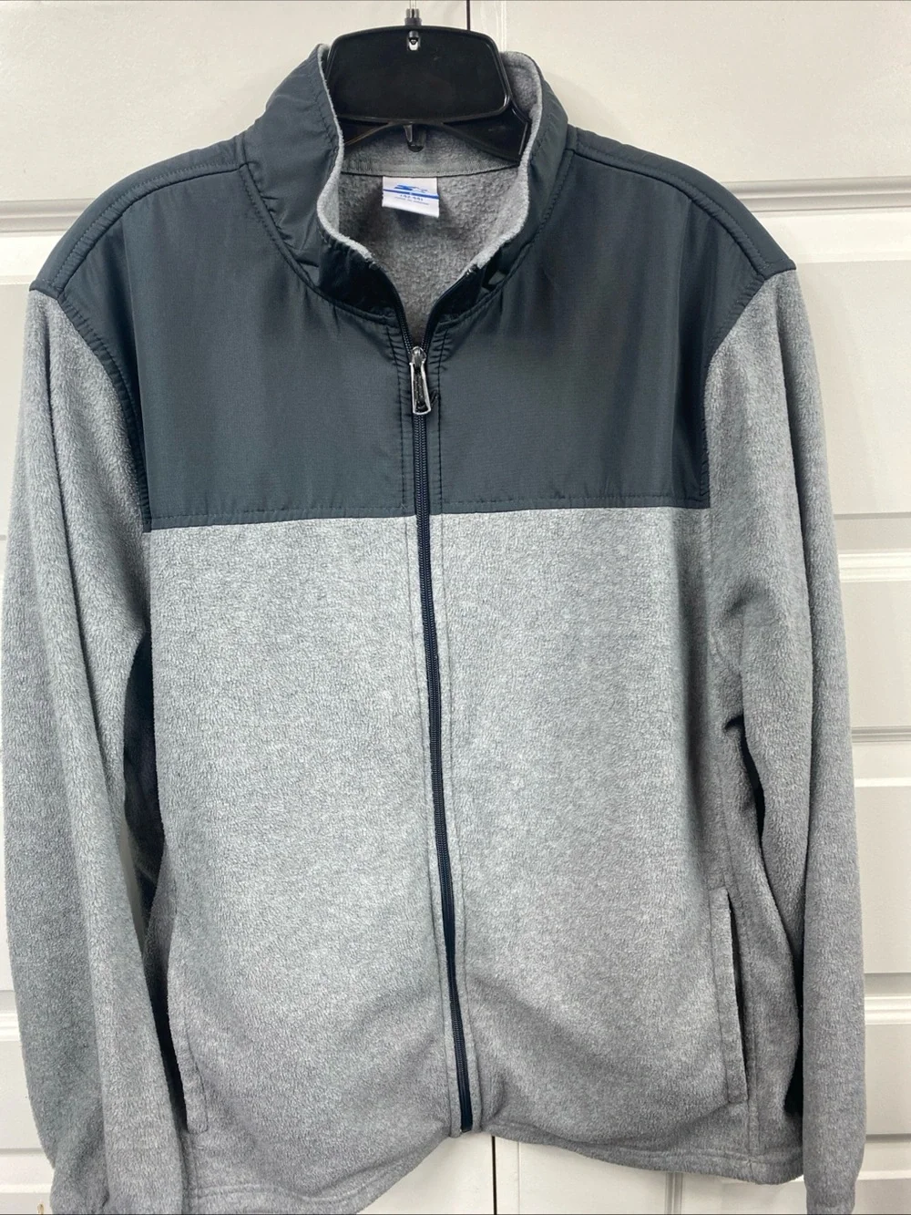 Starter Jacket Men Large Heather Gray Fleece Full Zip Mock Neck Bomber Sweater